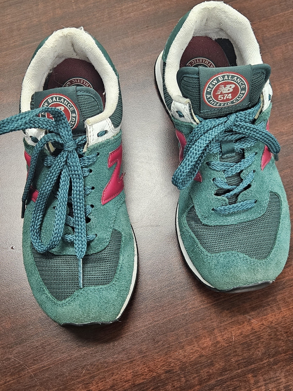 New Balance Green and Pink Retro 574 Sneakers